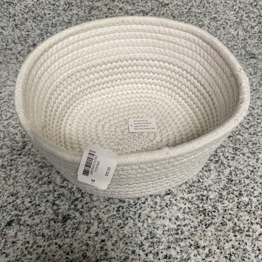 Bath & Body Works Creme & Silver Round Soft Flexible Weave Basket